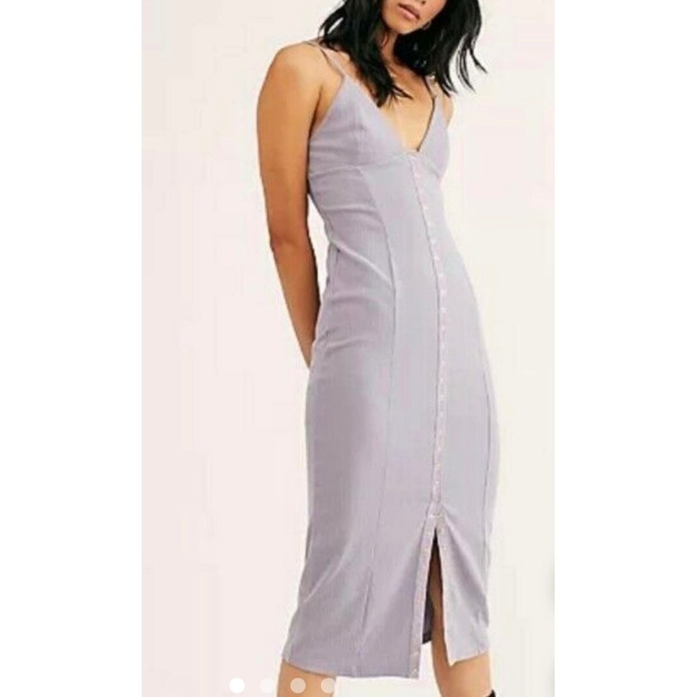 Free People Ribbed Button Front Midi Slip Dress‎ Lavender XS